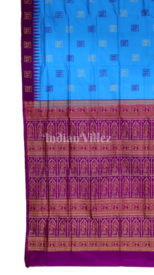 Sky Blue With Maroon Tribal Design Bomkai Sambalpuri Silk Saree