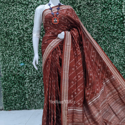 Maroon Creeper Design Natural Dyed Sambalpuri Silk Saree