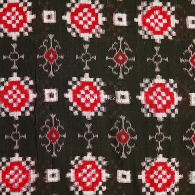 Black With Red  Pasapalli Theme Sambalpuri Ikat Cotton Fabric