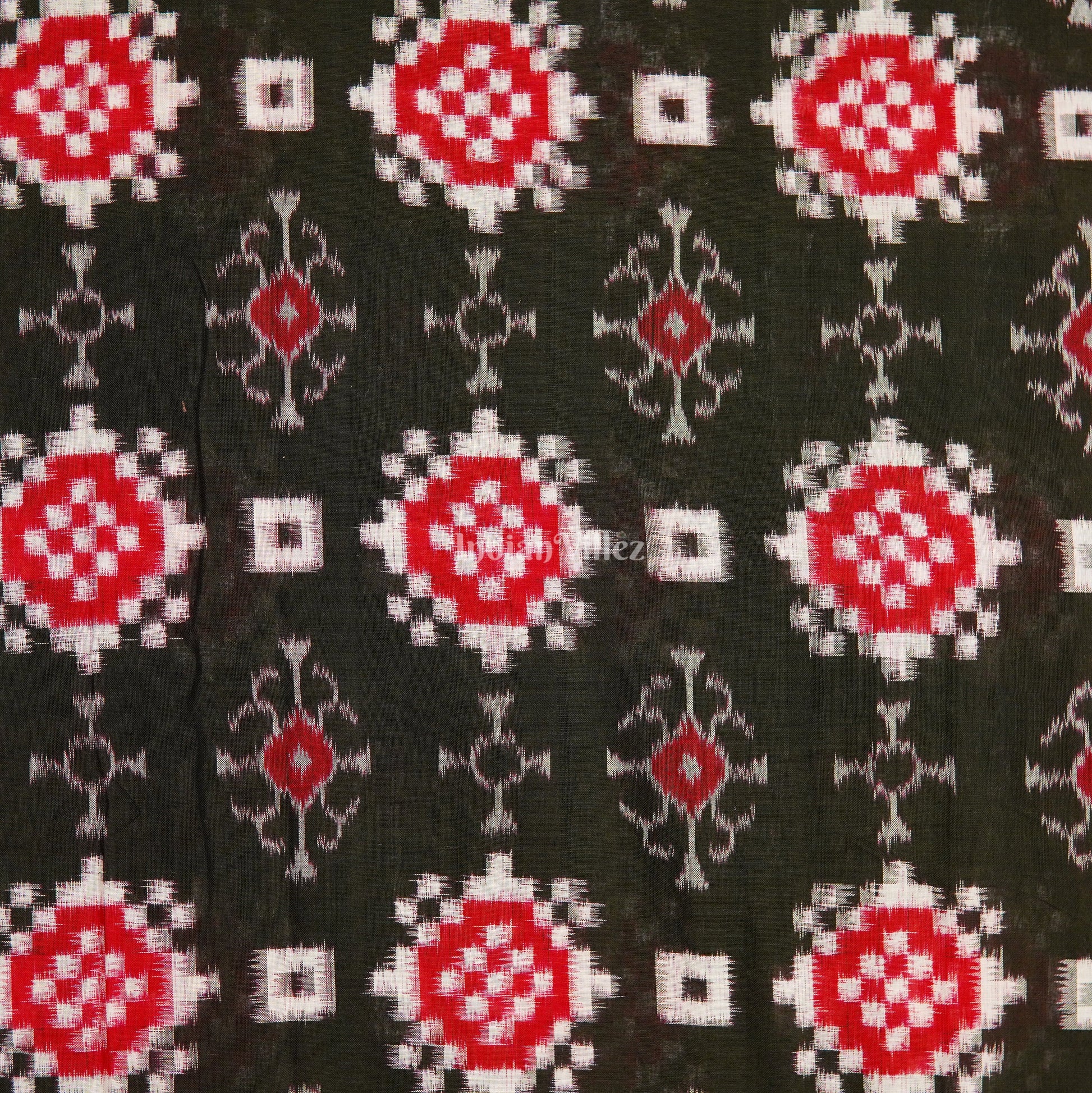 Black With Red  Pasapalli Theme Sambalpuri Ikat Cotton Fabric
