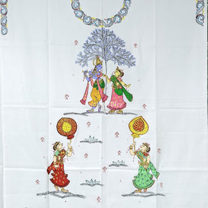 White Radha Krisha Pattachitra Kurti Cotton Dress Material (Pre Order)