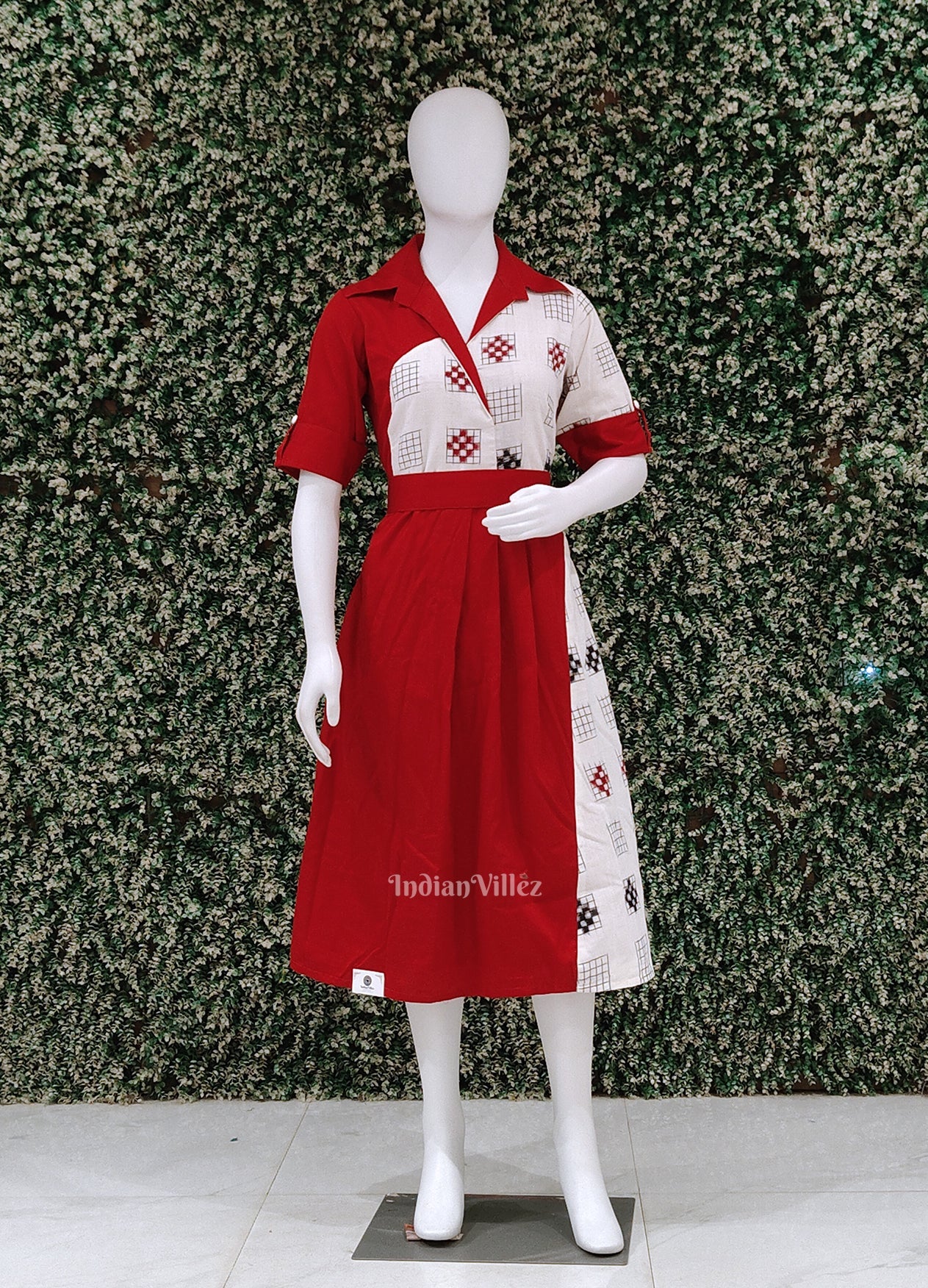Red Pasapali Odisha Ikat Designer Office Wear Dress