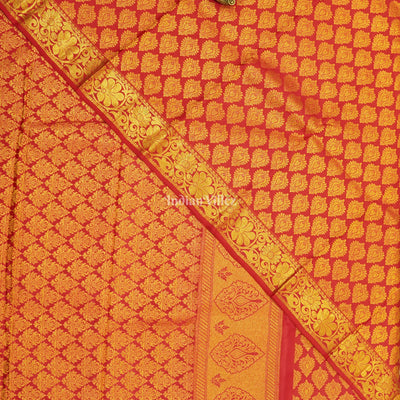 Rani With Golden Flower Motif Kanjivaram Silk Saree
