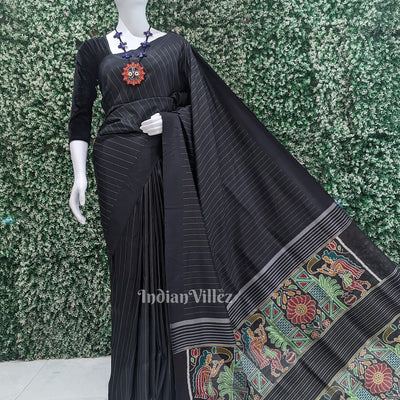 Black Odisha Ikat Contemporary Designer Saree with Marriage Pallu