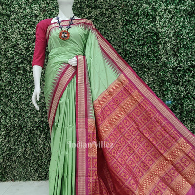 Pista Green with Rani Pink Buti Design Bomkai Sambalpuri Silk Saree