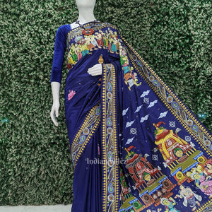 Blue Shree Jagannath Ratha Yatra Hand-Painted Pattachitra Saree (Pre Order)