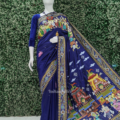 Blue Shree Jagannath Ratha Yatra Hand-Painted Pattachitra Saree (Pre Order)
