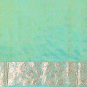 Green floral buttas silk saree with contrast leaf design border &  intricate jaal zari design pallu