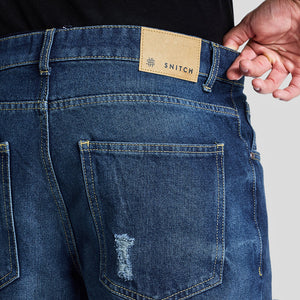 Navy Distressed Baggy Fit Jeans