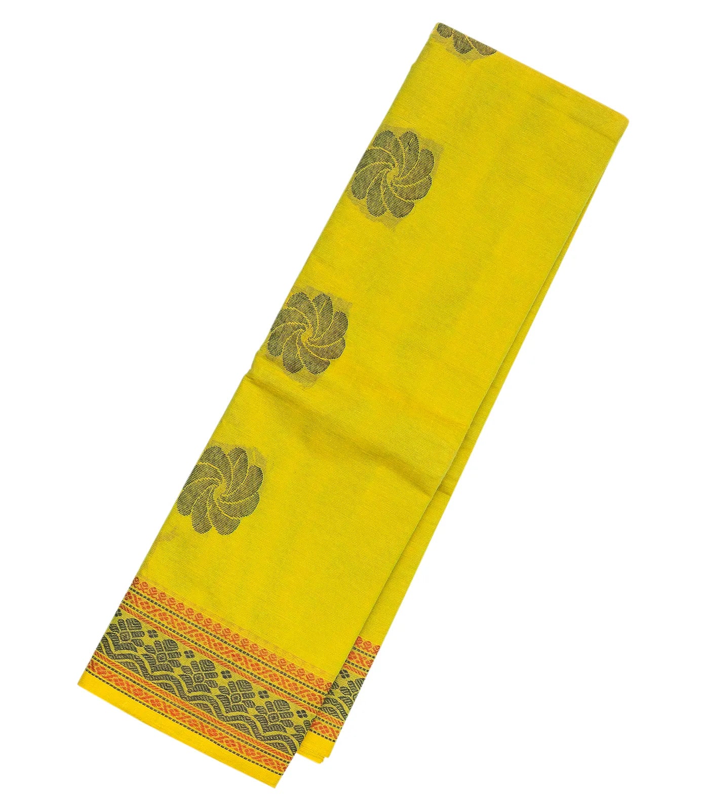 Lime Green Rasipuram Cotton Saree With Floral Buttas