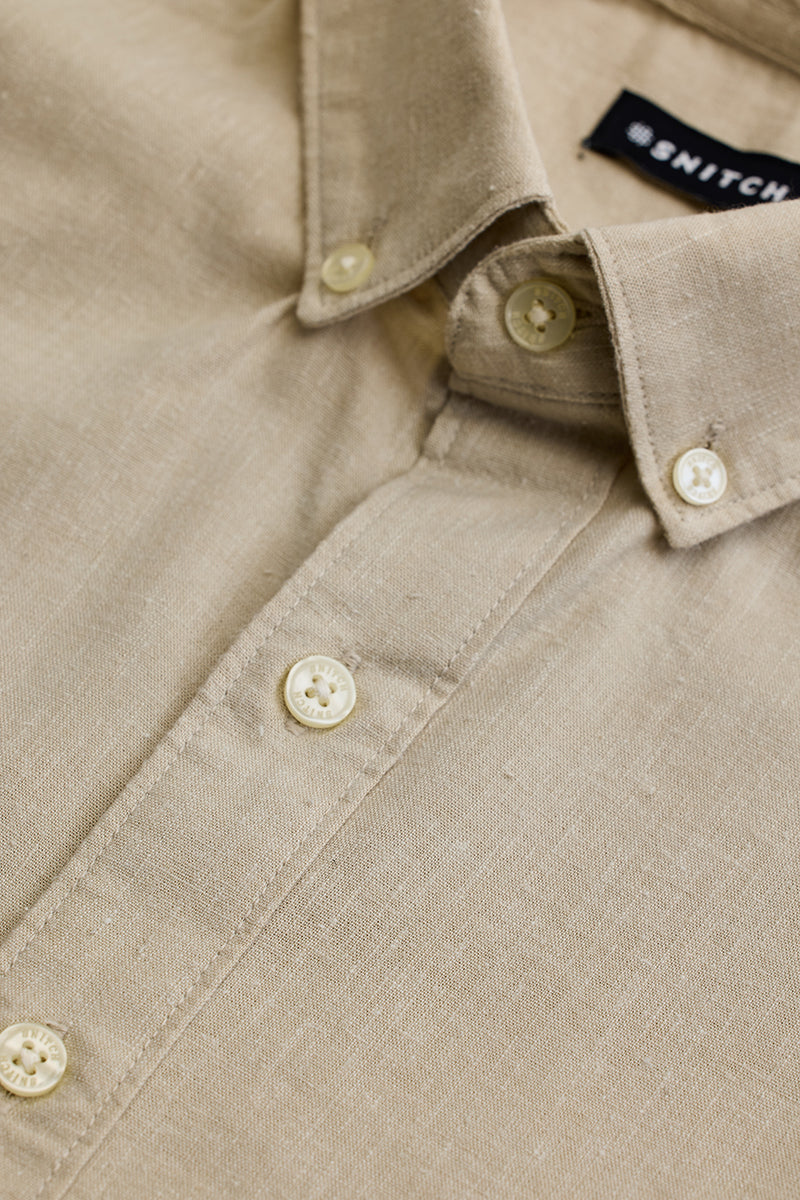Beige Solid Oxford Shirt
