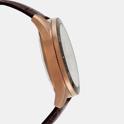 Edifice Men Quartz Rose Gold Dial Chronograph Leather Watch EX359
