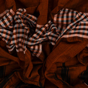 Maroon Orissa Cotton Saree With Checks & Black Temple Border