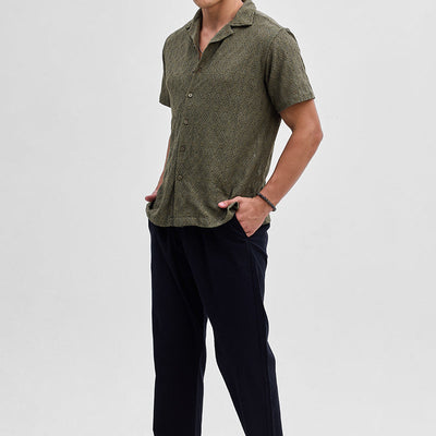 Olive Self-Design Crochet Shirt