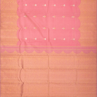 Peach Handloom Kanchipuram Silk Saree With Floral Buttas