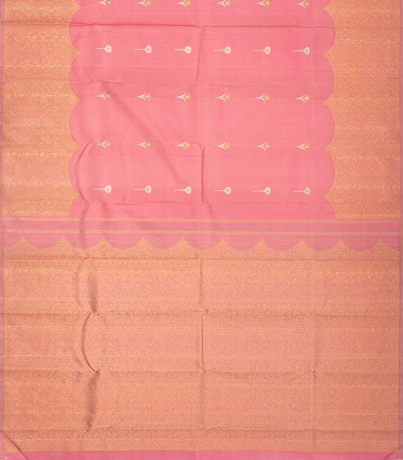 Peach Handloom Kanchipuram Silk Saree With Floral Buttas