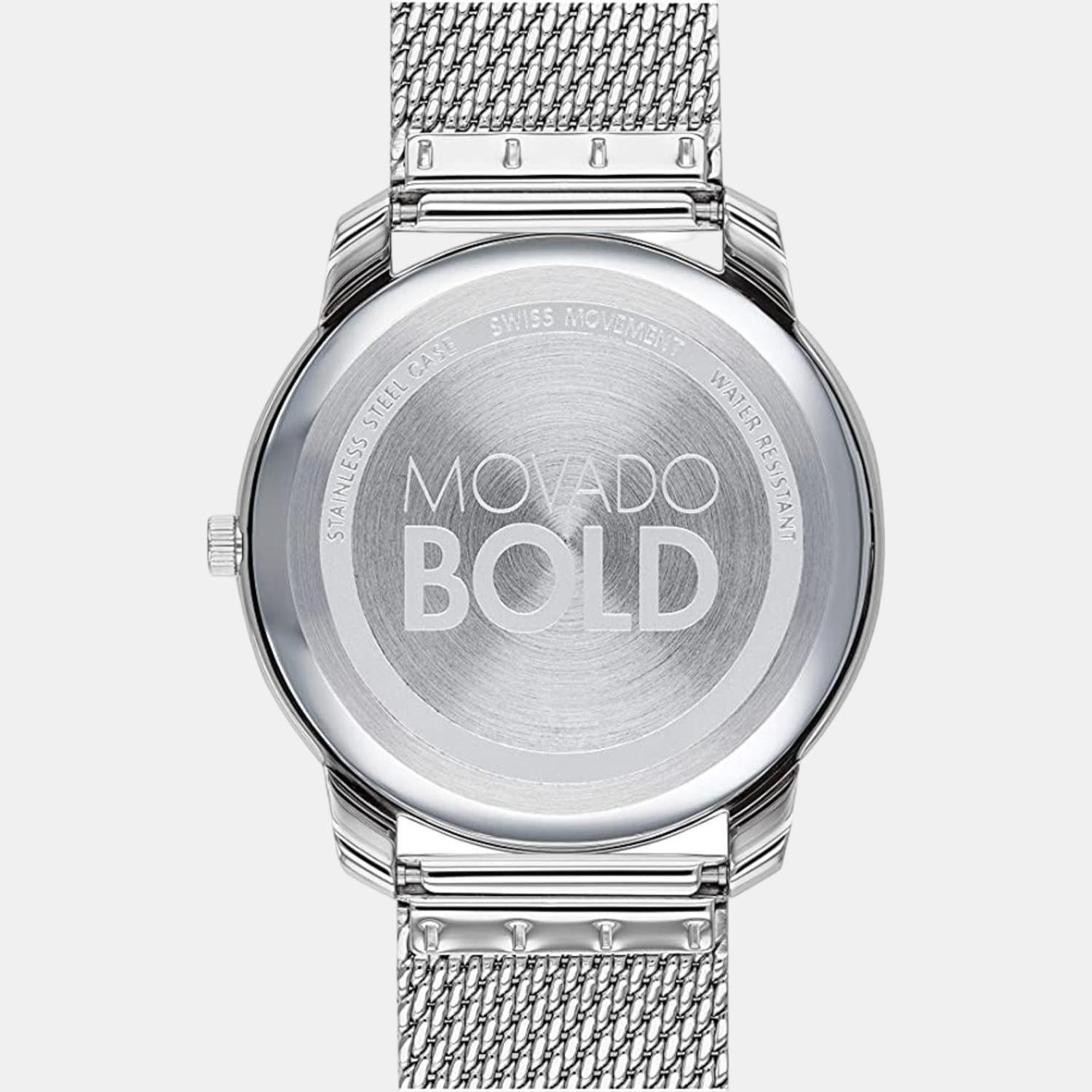 Bold Men Quartz Silver Dial Analog Stainless Steel Watch 3600589