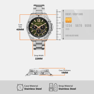 Brecken Men Quartz Green Dial Chronograph Stainless Steel Watch MK8984