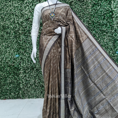 Greige Gray Odisha Handloom Natural Dyed Sambalpuri Silk Saree