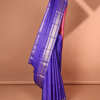 Blue checked silk saree with self traditional zari border & striped zari design pallu