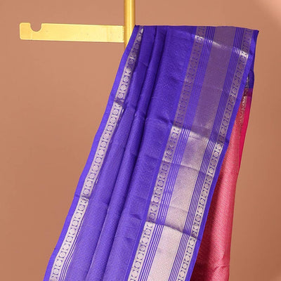 Blue checked silk saree with self traditional zari border & striped zari design pallu
