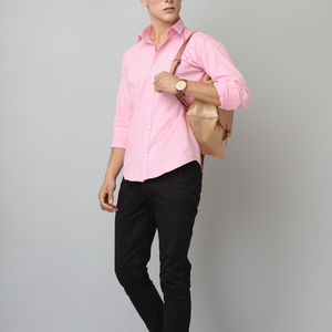 Frankshirt Light Pink Solid Tailored Fit Cotton Casual Shirt for Man