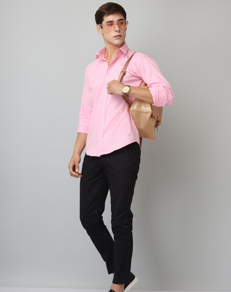 Frankshirt Light Pink Solid Tailored Fit Cotton Casual Shirt for Man