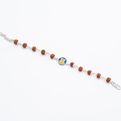 Rudraksha Silver Bracelet with Ganesh Single Line for Kids