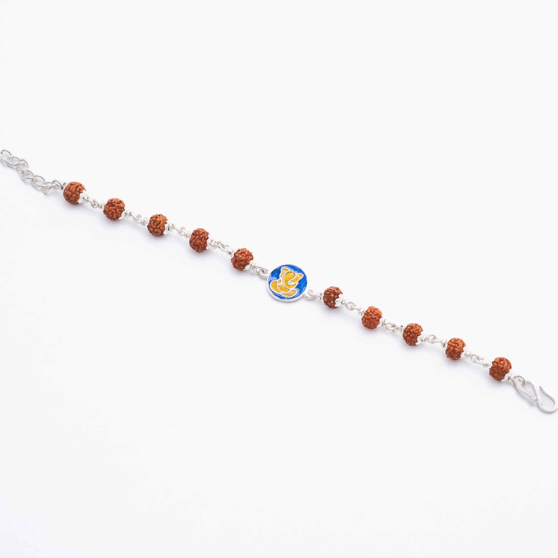 Rudraksha Silver Bracelet with Ganesh Single Line for Kids