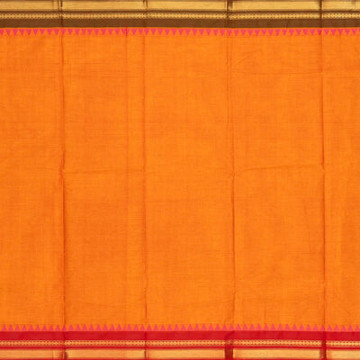 Mango Yellow Chettinad Cotton Saree With Ganga Jamuna Border