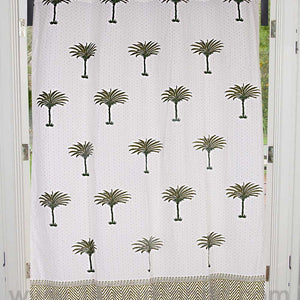 Forest Green Palm Polka Cotton Grommet Curtain