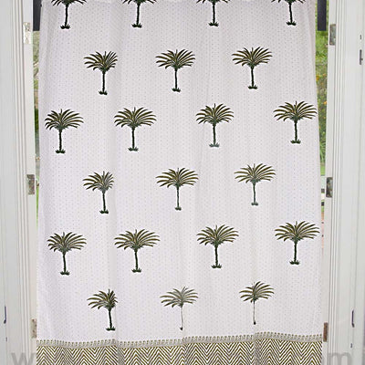 Forest Green Palm Polka Cotton Grommet Curtain