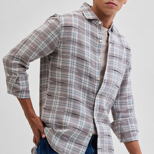 Light Brown Slub Textured Checks Shirt