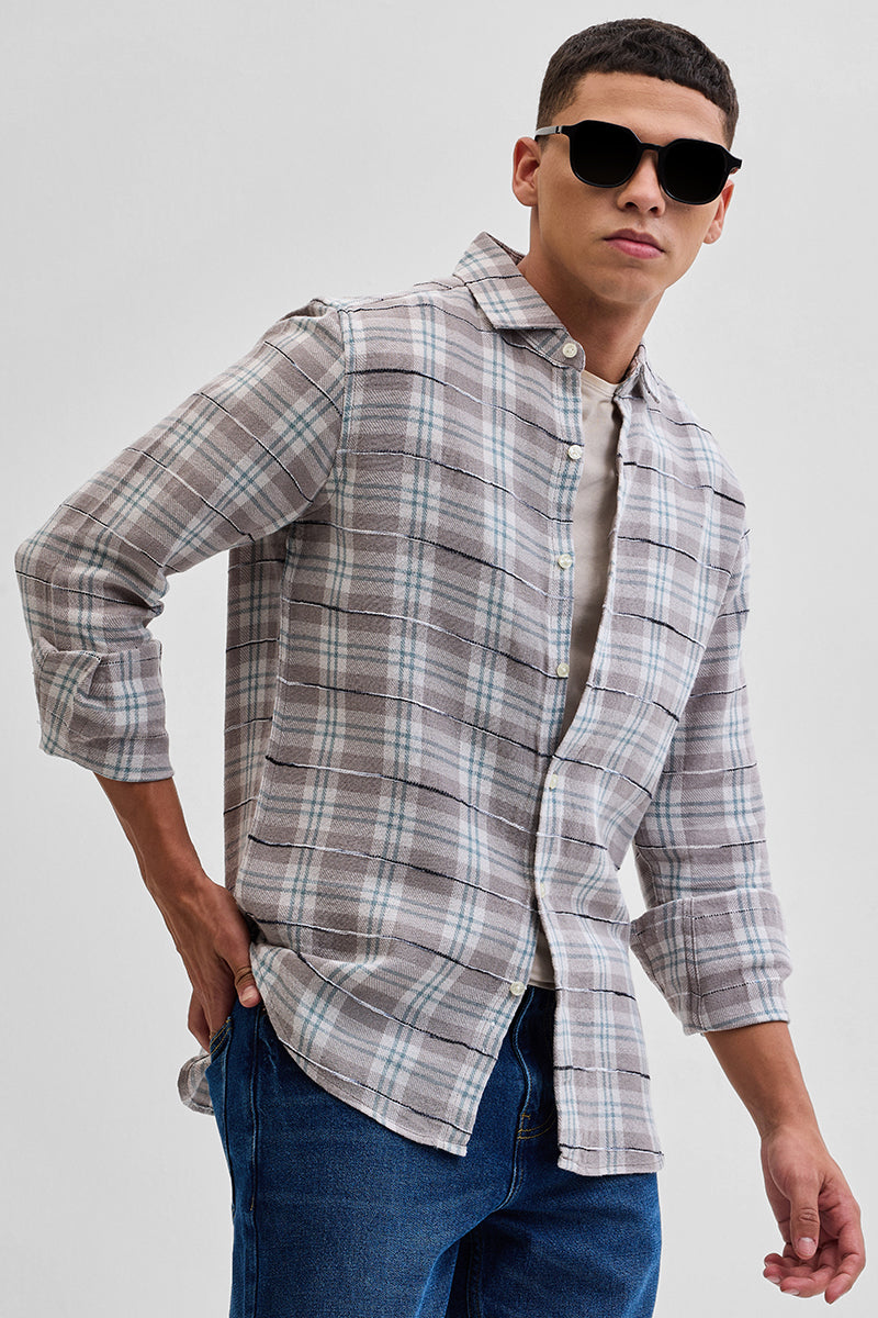 Light Brown Slub Textured Checks Shirt