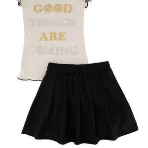 Little Girls Good Things Are Coming Tee and Pleated Skirt