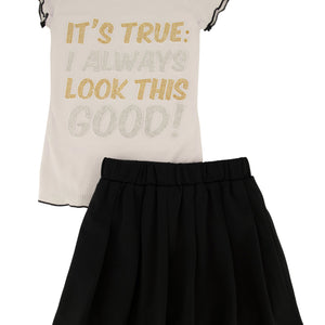Little Girls Its True 3D Graphic Tee and Pleated Skirt