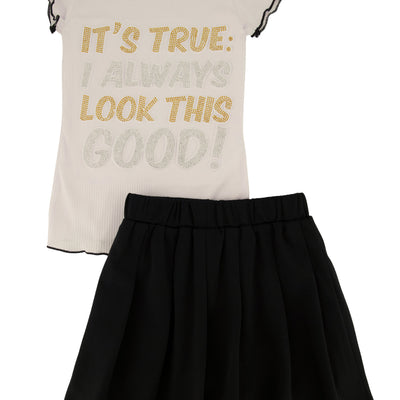 Little Girls Its True 3D Graphic Tee and Pleated Skirt