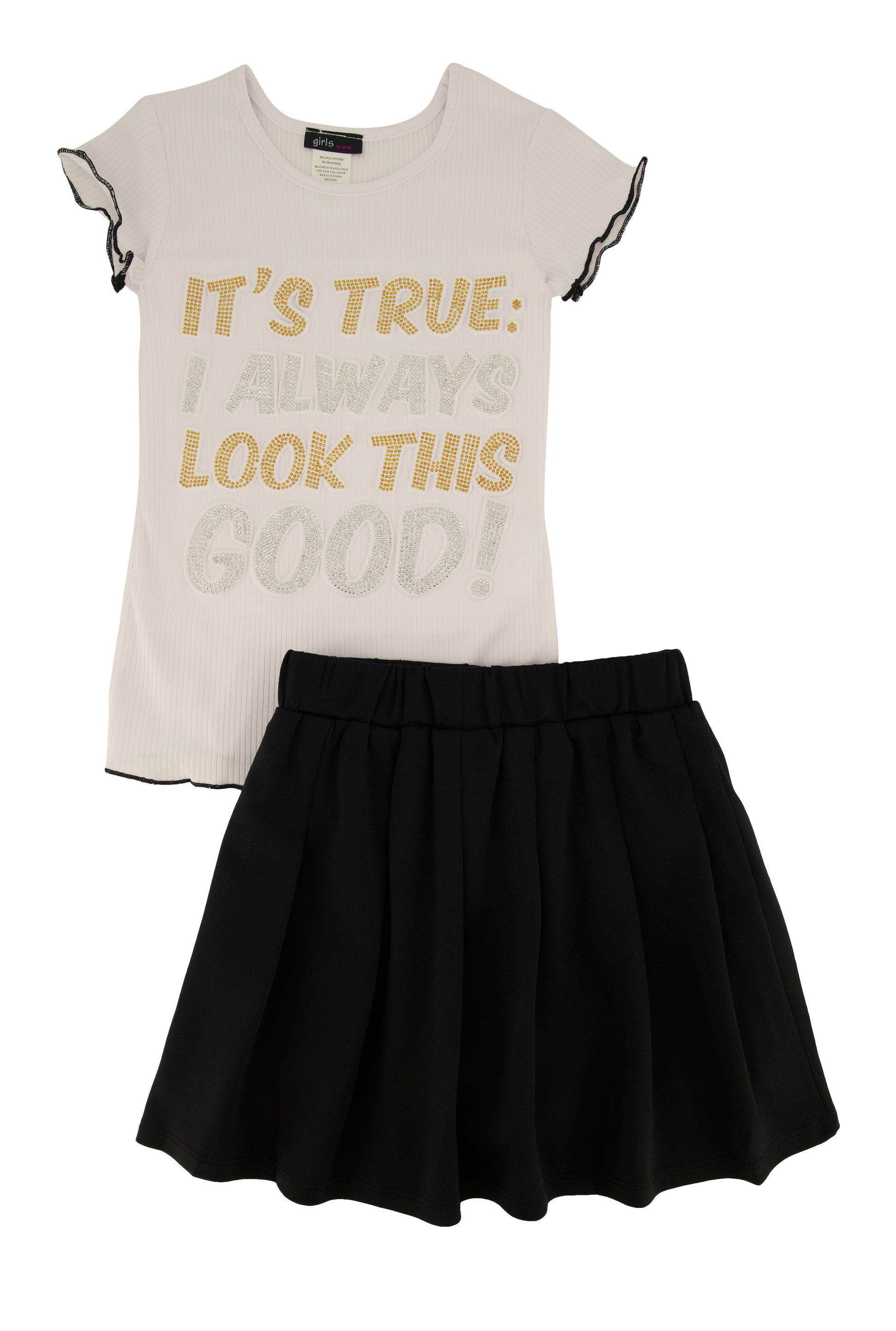 Little Girls Its True 3D Graphic Tee and Pleated Skirt