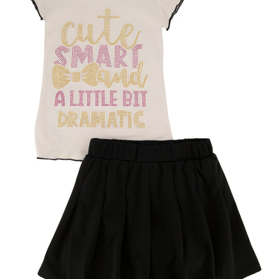 Little Girls Cute Smart and A Little Bit Dramatic Tee with Skirt