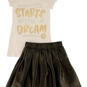 Little Girls Everything Starts With A Dream Top and Pleated Skirt