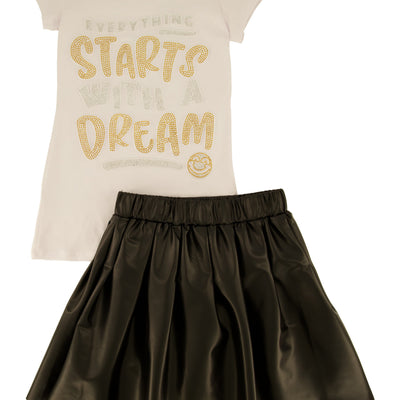 Little Girls Everything Starts With A Dream Top and Pleated Skirt