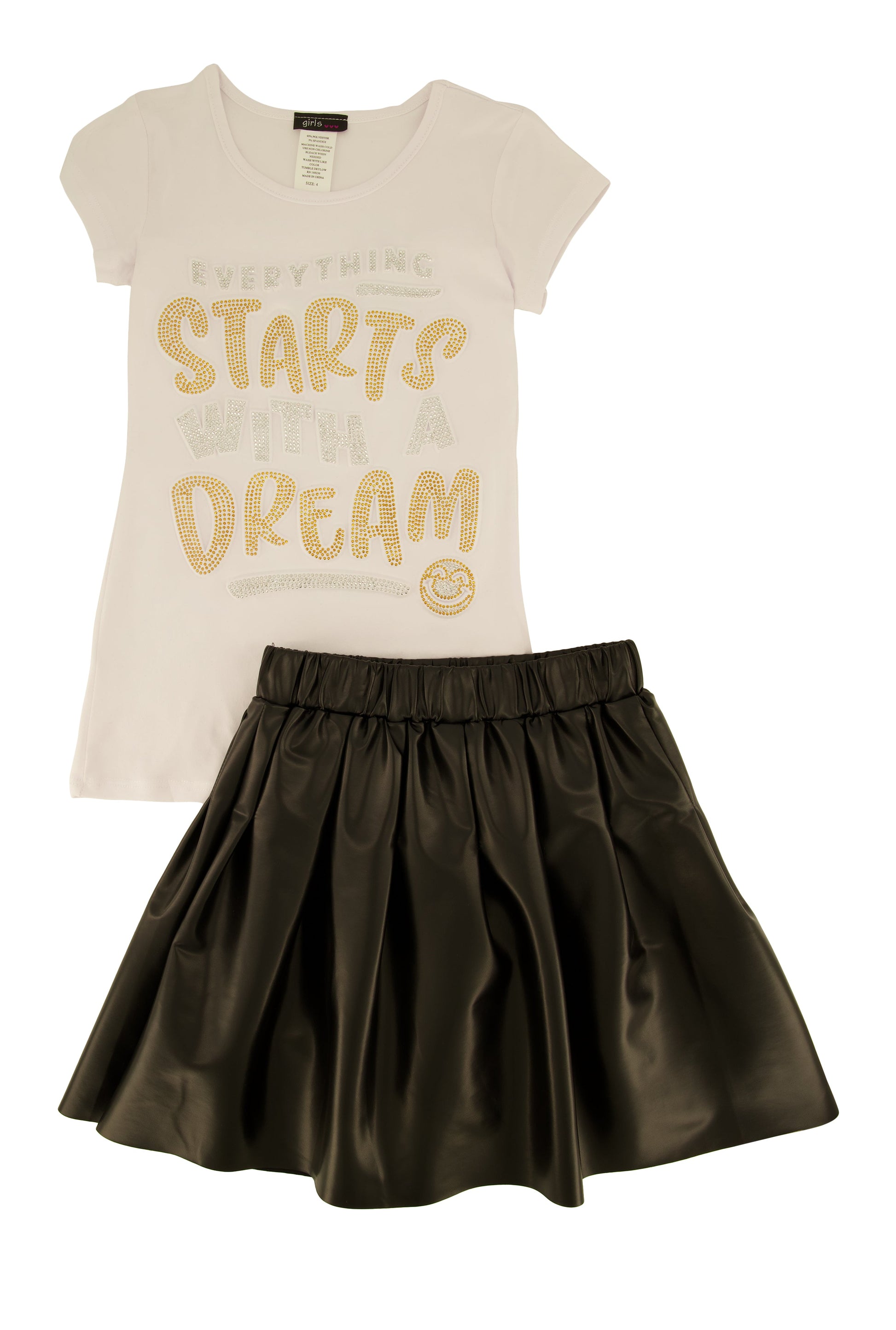 Little Girls Everything Starts With A Dream Top and Pleated Skirt