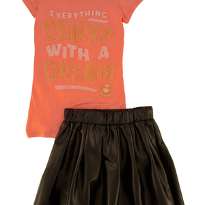 Little Girls Everything Starts With A Dream Top and Pleated Skirt