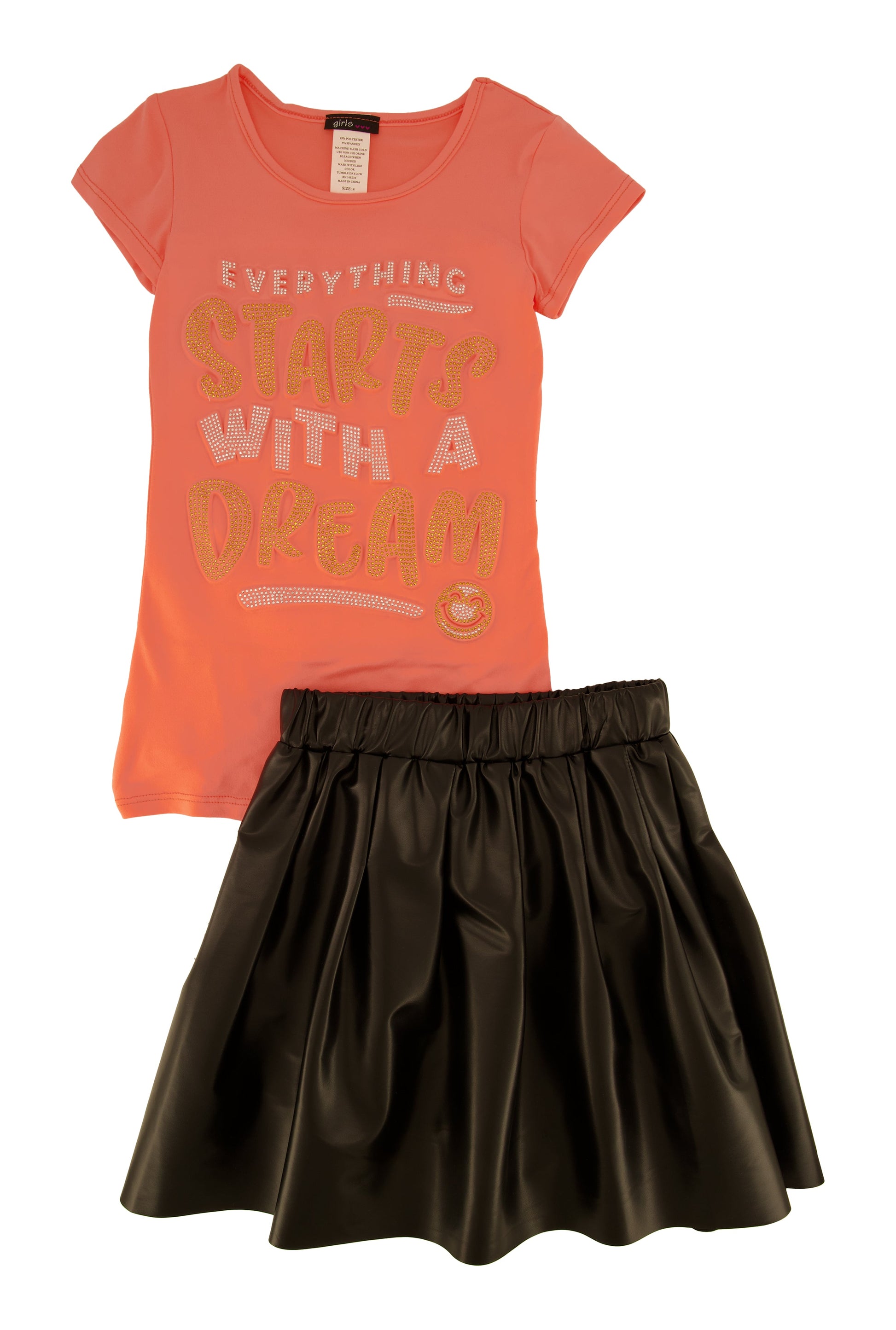 Little Girls Everything Starts With A Dream Top and Pleated Skirt