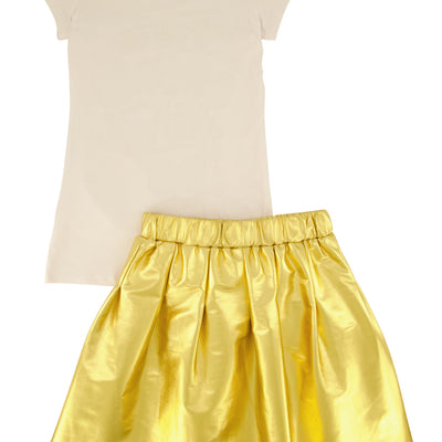 Little Girls Rhinestone Graphic Top and Faux Leather Pleated Skort