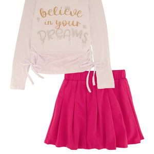 Little Girls Believe In Your Dreams Top and Pleated Skirt