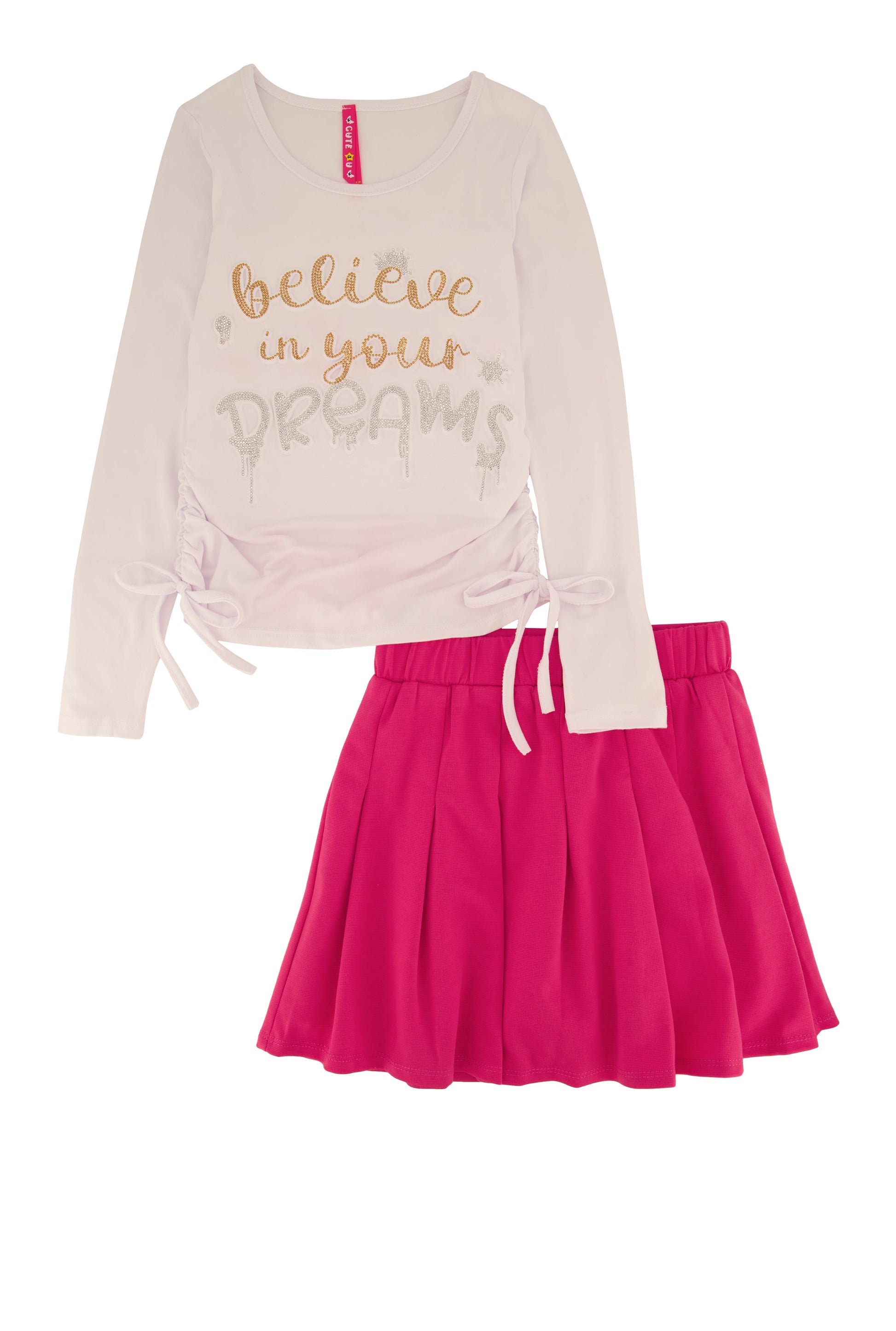 Little Girls Believe In Your Dreams Top and Pleated Skirt