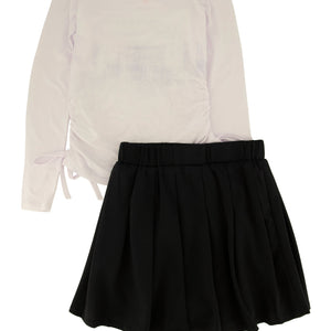 Little Girls Happiness Bear Rhinestone Graphic Top and Pleated Skirt