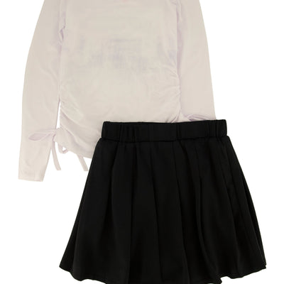 Little Girls Happiness Bear Rhinestone Graphic Top and Pleated Skirt