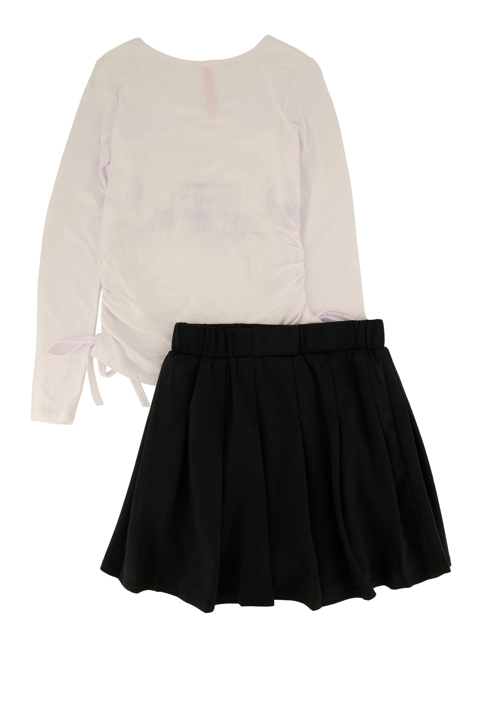 Little Girls Happiness Bear Rhinestone Graphic Top and Pleated Skirt